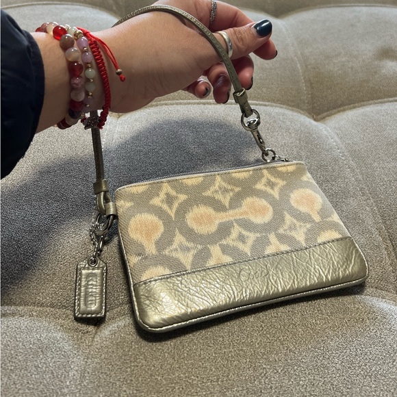 Coach Bags Coach Cursive Logo Metallic Fabric Womens Wristlet